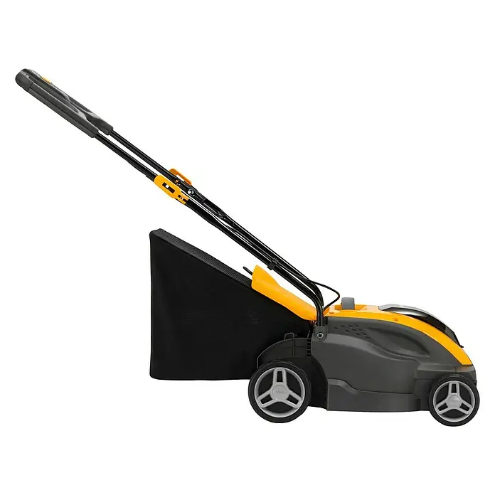 Stiga Akku-Rasenmäher COMBI 336e - 48 V, 1 Akku, 2 Ah, Schnittbreite: 34 cm - Bild eines gelb-schwarzen Rasenmähers, der für mühelose Gartenpflege ausgelegt ist und effizientes Mähen mit Benutzerfreundlichkeit kombiniert.