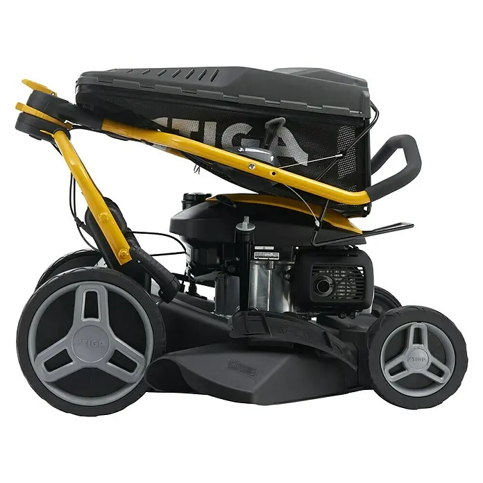 Stiga Benzin-Rasenmäher COMBI 753 V - 3,3 kW, 167 cm³, Schnittbreite: 51 cm - Abbildung eines Stiga Rasenmähers, gelb und schwarz, für die Gartenarbeit.