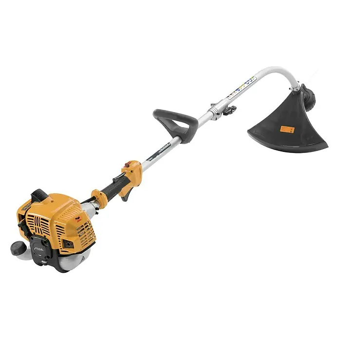 Stiga Benzin-Motorsense GT 330 A - 700 W, Schnittbreite Faden: 38 cm - Gelbe Motorsense mit gebogenem Schaft und Schutzvorrichtung für komfortable Gartenarbeit.