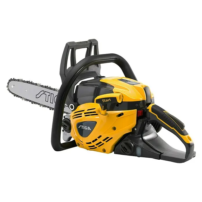 Stiga Benzin-Kettensäge CS 540 - 1,6 kW, 38,5 cm³, Schwertlänge: 35 cm - Eine gelbe und schwarze Stiga Kettensäge.