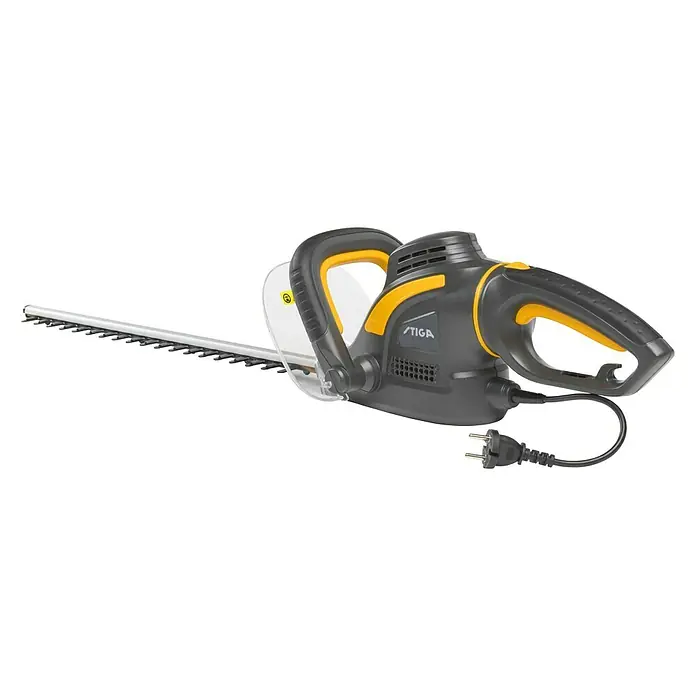 Stiga Elektro-Heckenschere HT 105c - 500 W, Schnittlänge: 45 cm, Max. Aststärke: 16 mm - Die Stiga Elektro-Heckenschere ist mit einem schwarz-gelben Gehäuse und einem langen Schneidemesser ausgestattet. Ideal für den Garteneinsatz.