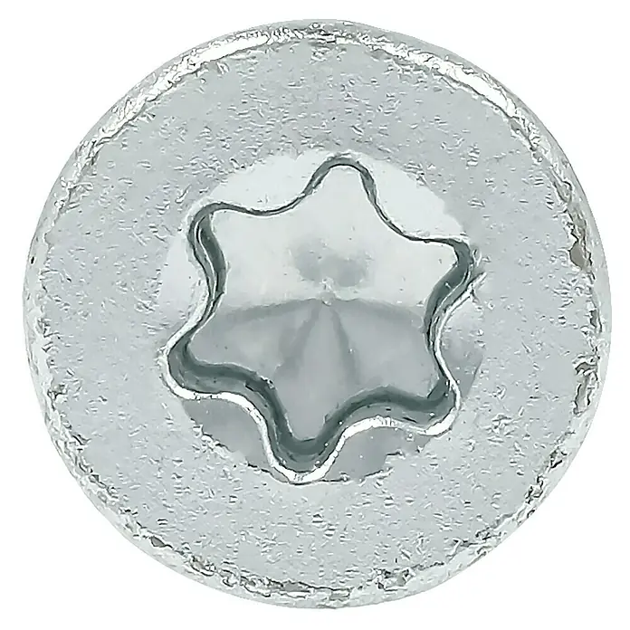 Profi Depot Spanplattenschraube VZ - Ø x L: 4,5 x 50 mm, 500 Stk., Verzinkt - Nahaufnahme einer Torx-Schraube mit Linsenkopf, ideal für präzise und sichere Verbindungen im Handwerk.