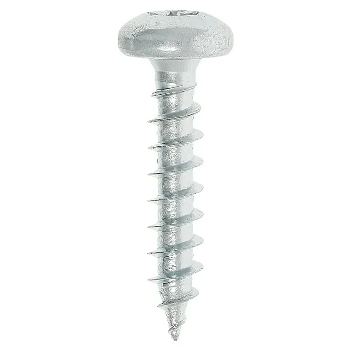 Profi Depot Spanplattenschraube VZ - 5 x 25 mm, 200 Stk., Verzinkt, TX für TORX-Antriebe - Nahaufnahme einer verzinkten Holzschraube mit Kreuzschlitzkopf und scharfen Gewindegängen, ideal für Holzbearbeitungsprojekte.