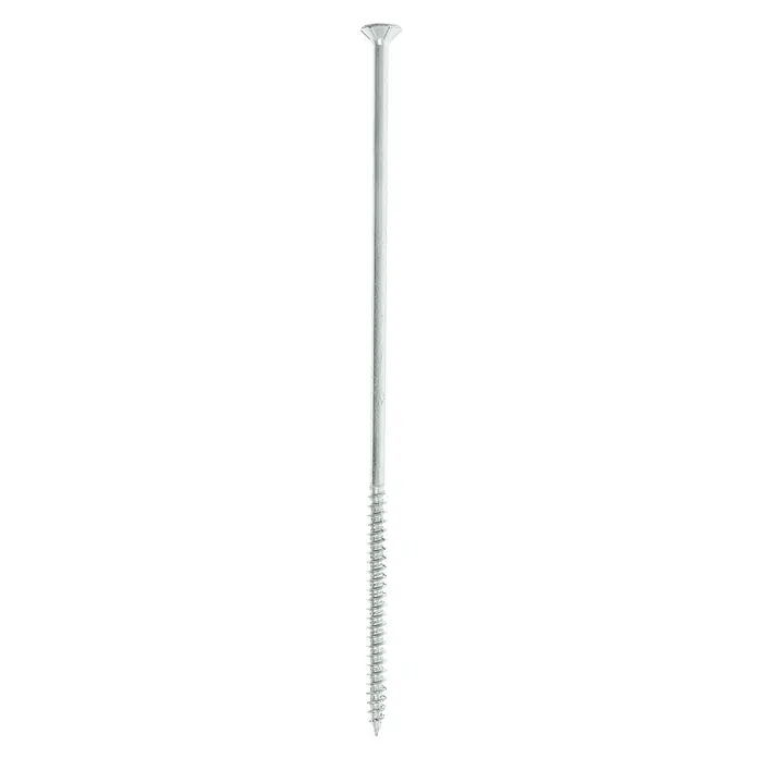 Profi Depot Spanplattenschraube VZ - Ø x L: 6 x 200 mm, 50 Stk., Verzinkt - Bild einer einzelnen Schraube mit einem flachen Kopf und einem langen, sich verjüngenden Gewinde.