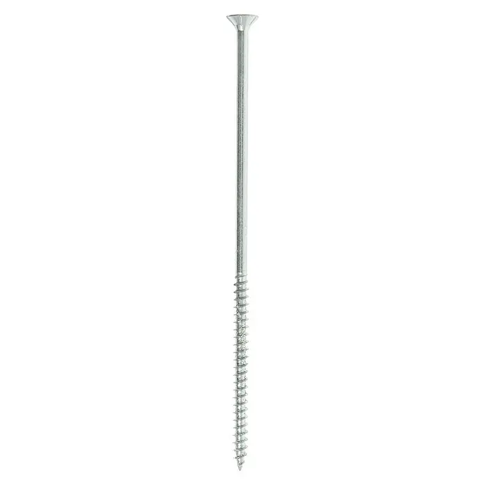 Profi Depot Spanplattenschraube VZ - Ø x L: 6 x 160 mm, 50 Stk., Verzinkt - Nahaufnahme einer Senkkopfschraube, die sich ideal für bündige Oberflächen eignet, mit scharfen Gewinden für sicheren Halt.