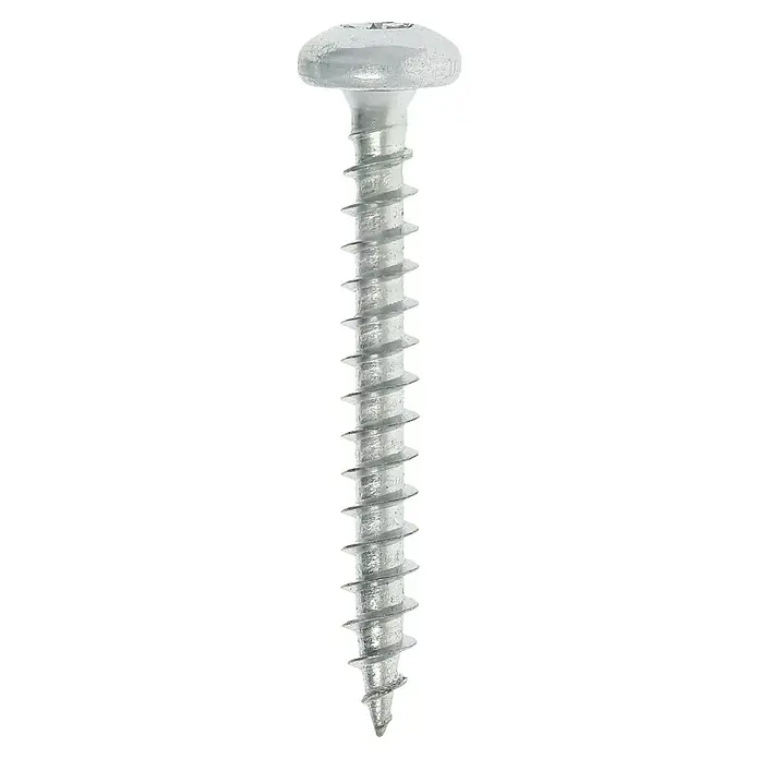 Profi Depot Spanplattenschraube VZ - 5 x 40 mm, 100 Stk., Verzinkt, TX für TORX-Antriebe - Nahaufnahme einer einzelnen Schraube mit Gewinde und einem abgerundeten Kopf, ideal für Befestigungen.