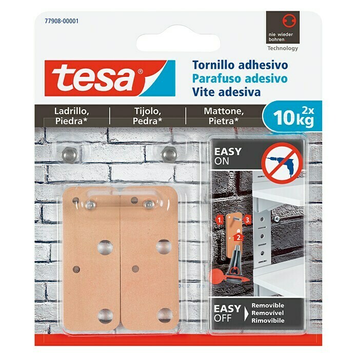Tesa Tornillo adhesivo (Específico para: Ladrillo, Carga soportada: 10 kg, 2 uds., Rectangular)