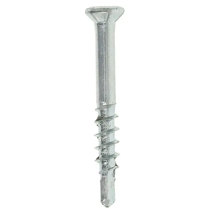 Profi Depot Dielenschraube VZ TX - Durchmesser: 3,2 mm, Länge: 25 mm, TX für TORX-Antriebe, 200 Stk. - Nahaufnahme einer glänzenden, silberfarbenen Holzschraube mit scharfem Gewinde und Flachkopf vor schwarzem Hintergrund.