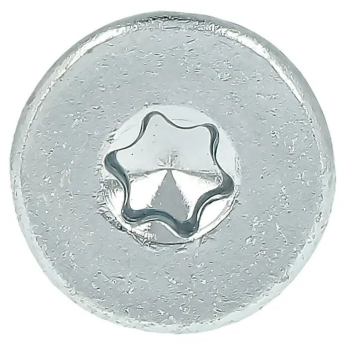 Profi Depot Justierschraube VZ - Durchmesser: 6 mm, Länge: 60 mm, TX für TORX-Antriebe, 100 Stk. - Nahaufnahme eines glänzenden Torx-Schraubenkopfes, ideal für präzise Befestigungen.