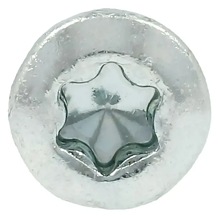 Profi Depot Dielenschraube VZ TX - Durchmesser: 3,2 mm, Länge: 30 mm, TX für TORX-Antriebe, 200 Stk. - Nahaufnahme eines Torx-Schraubenkopfs. Das Schraubendesign zeigt ein sternförmiges Muster für sicheren Halt.