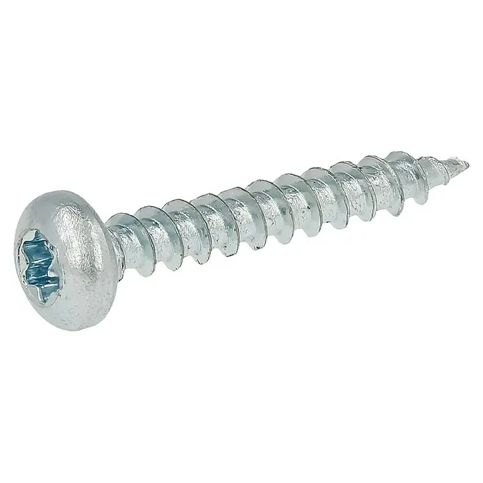 Profi Depot Spanplattenschraube VZ - 3 x 20 mm, 200 Stk., Verzinkt, TX für TORX-Antriebe - Nahaufnahme einer Senkkopfschraube mit Torx-Antrieb, ideal für sichere und bündige Befestigungen in verschiedenen Materialien.