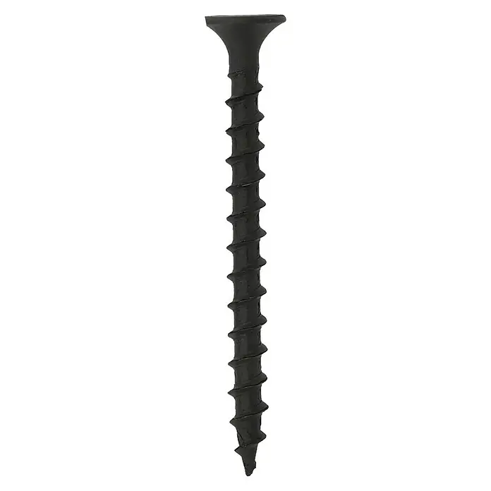 Profi Depot Schnellbauschraube - Durchmesser: 3,9 mm, Länge: 45 mm, Senkkopf, Grobgewinde, 500 Stk. - Nahaufnahme einer einzelnen, schwarzen Trockenbauschraube, die für Bau- und Reparaturarbeiten verwendet wird.\n