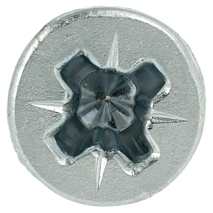 Profi Depot Tornillo para madera - Ø x L: 3,5 x 25 mm, 200 ud., Zincado, Ranura en forma de cruz Pozidriv - Primer plano de un tornillo de cabeza alomada con Torx, perfecto para trabajos de atornillado.