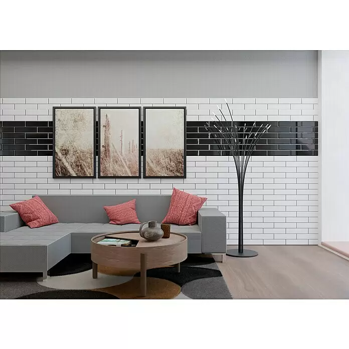 Modern Style Wandfliese Manhattan Biselado Negro - 7,5 x 30 cm, Schwarz, Glänzend - Stimmungsaufnahme