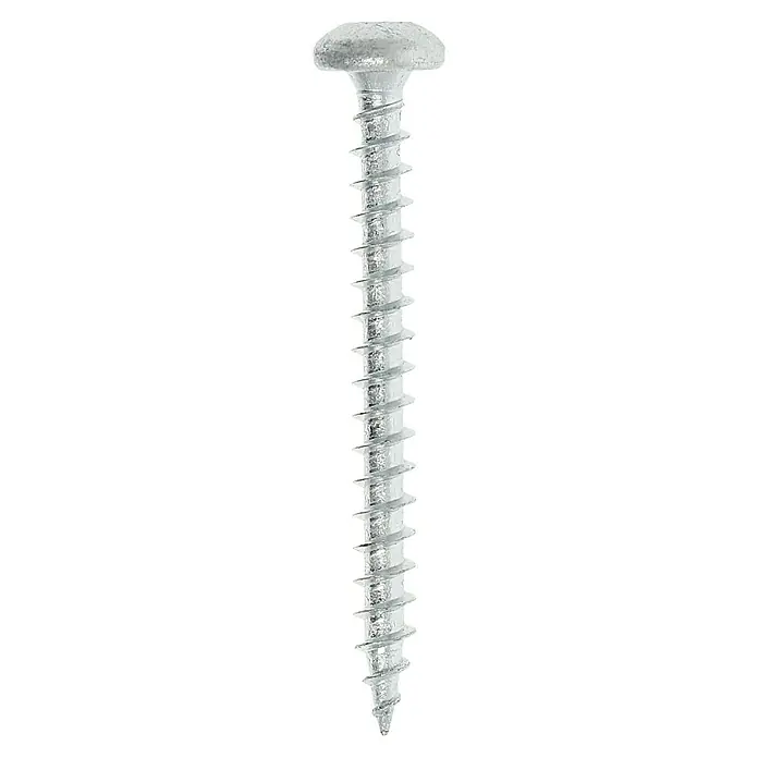 Profi Depot Spanplattenschraube VZ - 4 x 40 mm, 200 Stk., Verzinkt, TX für TORX-Antriebe - Nahaufnahme einer einzelnen silbernen Senkkopfschraube mit scharfen Gewindegängen auf einem schwarzen Hintergrund.