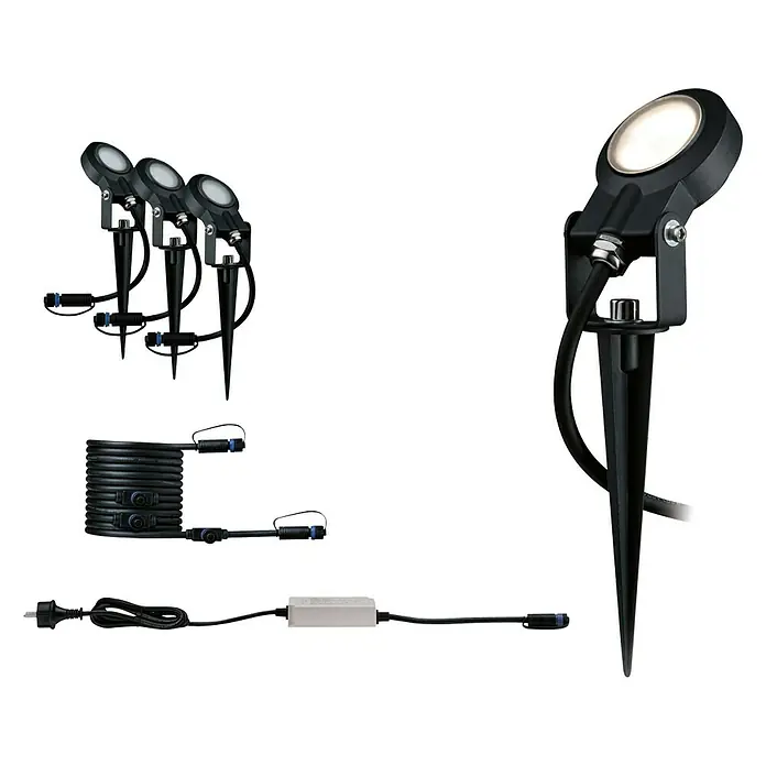 Paulmann Plug & Shine Basis-Set LED-Gartenstrahler Sting - 6 W, Erdspieß, IP67, 3.000 K - Ein Set von Gartenstrahlern mit Erdspieß, inklusive Kabel und Transformator, für eine stimmungsvolle Außenbeleuchtung.