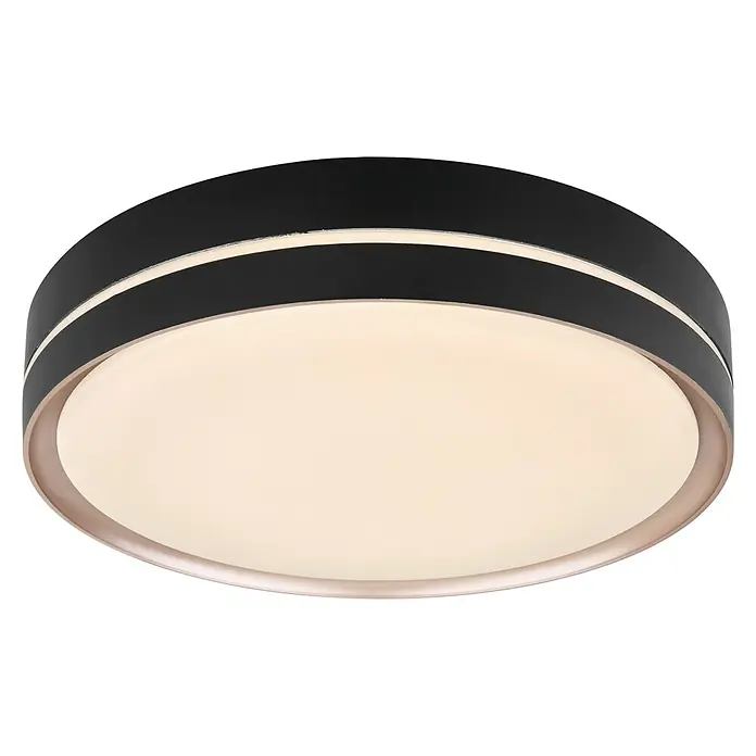 Globo LED-Deckenleuchte rund MANNI - 24 W, Ø x H: 38,5 x 8 cm, Schwarz, Warmweiß - Moderne Deckenleuchte mit schwarzem Rahmen und sanftem, diffusem Licht für eine elegante Beleuchtung im Raum.