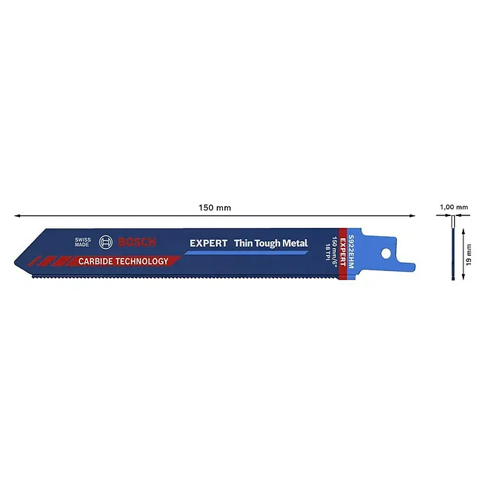 Bosch Expert Säbelsägeblatt Thin Tough Metal S922EHM - Länge: 150 mm, Inox/Edelstahl - Bosch EXPERT Säbelsägeblatt für dünnes Metall, 150 mm, ideal für präzise Schnitte.