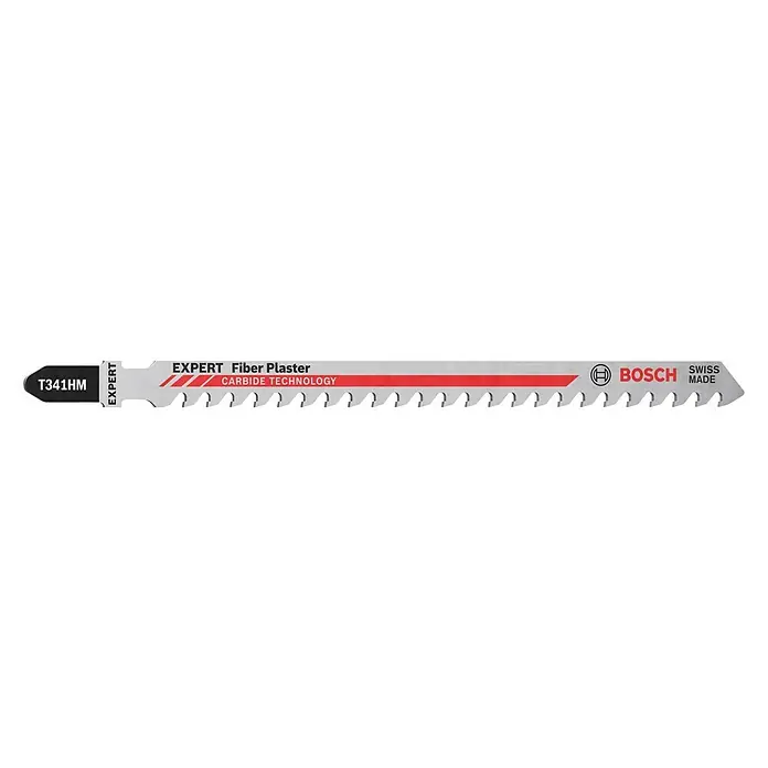 Bosch Expert Säbelsägeblatt Fiber Plaster T341 HM - Länge: 132 mm - Das Bild zeigt ein Bosch EXPERT Fiber Plaster Sägeblatt T341HM. Es ist für präzise Schnitte in Faserzementplatten konzipiert.