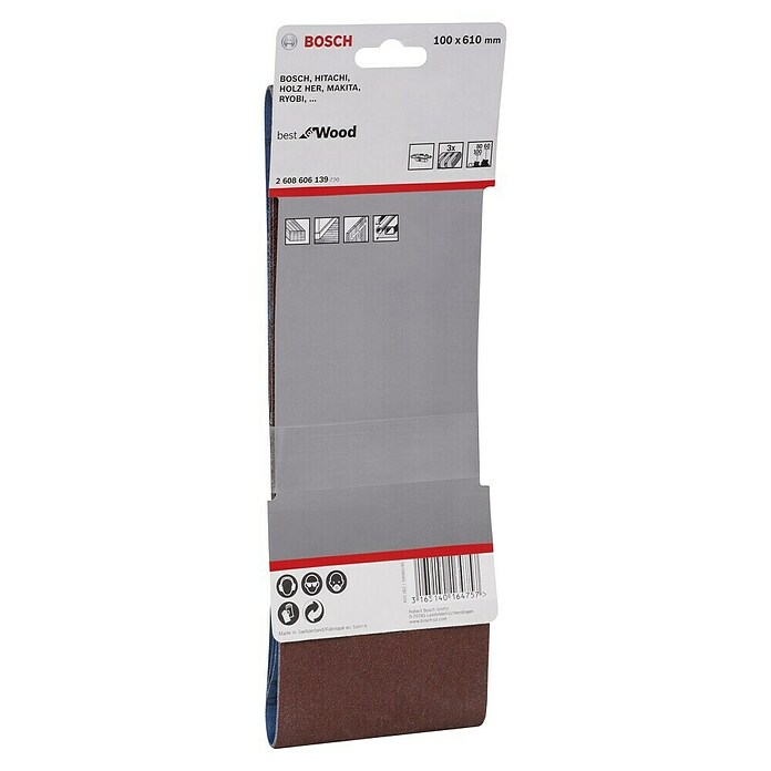 Bosch 3x PRO Paint On Wood And Hardwood X440 Sanding Belt For Sanders (for Paint On Wood, Hardwood, 40 X 305 Mm, Grit 60, 80, 120, Professional Accessories Belt Sander