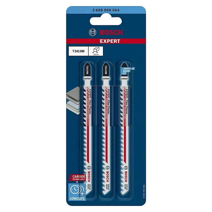 Bosch Expert Säbelsägeblatt Fiber Plaster T341 HM - Länge: 132 mm - Bosch EXPERT T 341 HM Stichsägeblätter für Fiber Gips, mit Carbide Technology für lange Lebensdauer.