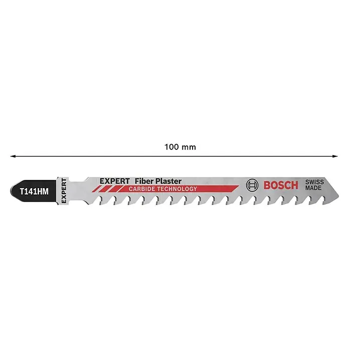 Bosch Expert Säbelsägeblatt Fiber Plaster T141 HM - Länge: 100 mm - Bild einer Bosch EXPERT Fiber Plaster Stichsäge, 100 mm lang, ideal für präzise Schnitte in Gipsfaserplatten.