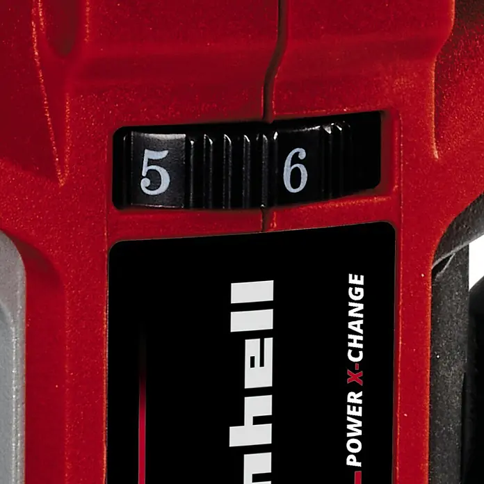 Einhell Professional PXC 18V Fresadora combinada de batería TP-RO 18 Set Li BL - 18 V, Sin batería - Primer plano de un dispositivo Einhell con un interruptor entre los números 5 y 6 y la inscripción "POWER X-CHANGE".