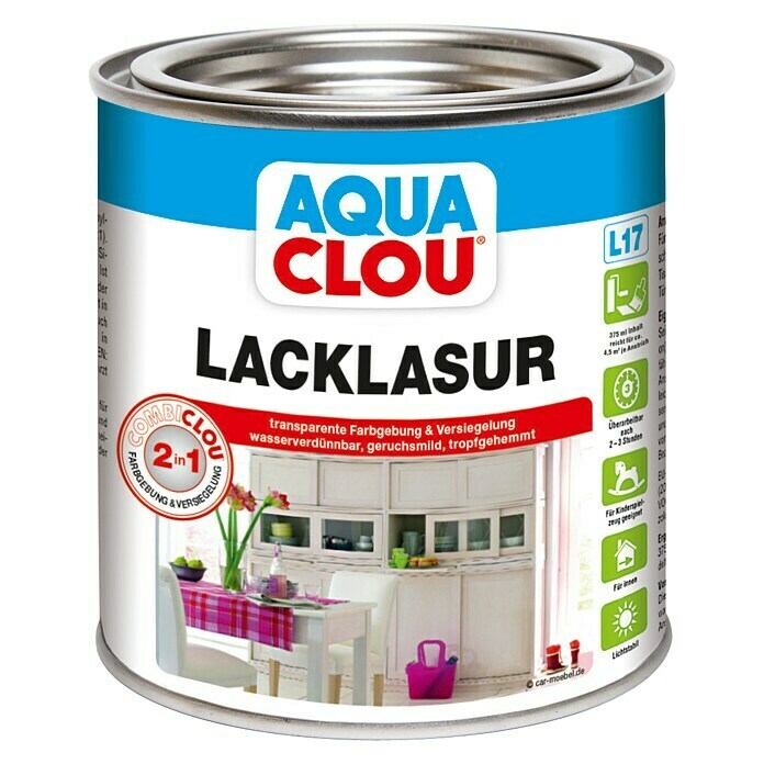 Clou Aqua Lacklasur Combi-Clou L17 (Eiche, 375 ml, Seidenmatt)