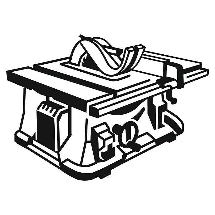 Bosch Kreissägeblatt Pro Wood - 315 mm, Bohrung: 30 mm, Anzahl Zähne: 48 Stk. - Illustration einer Tischkreissäge, detailreich und in Schwarz-Weiß gehalten, ideal für Heimwerker-Projekte oder Werkstatt-Dekorationen.
