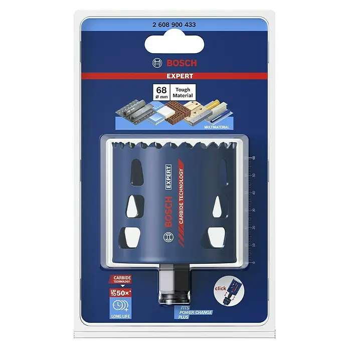 Bosch Professional Expert Bohrkrone Tough Material - Durchmesser Bohrer: 68 mm, 1 Stk. - Abbildung einer Bosch Expert Lochsäge mit Carbide Technology, robust und für verschiedene Materialien geeignet.