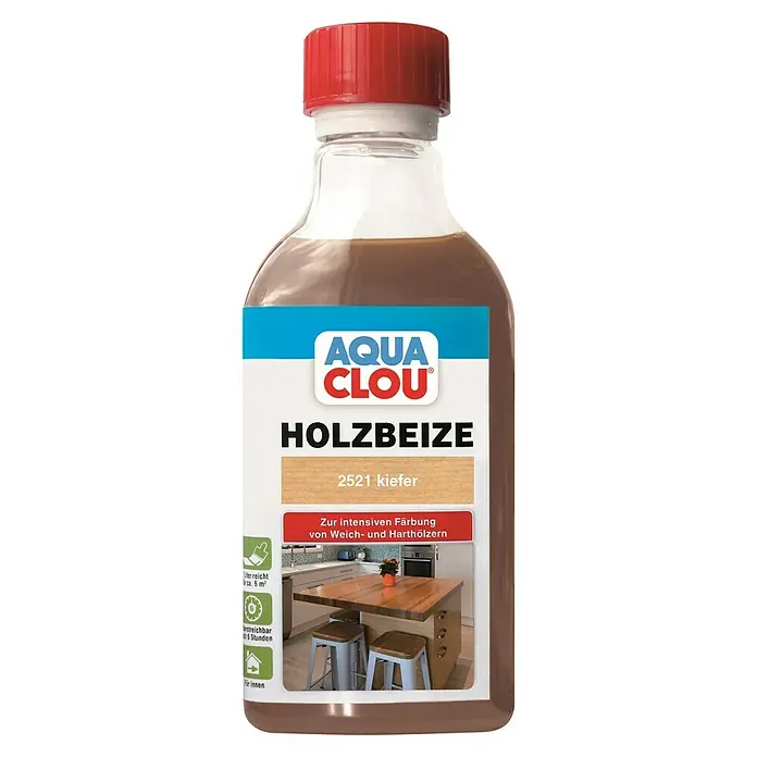 Clou Aqua Holzbeize - Kiefer, 250 ml - Aqua Clou Holzbeize 2521 Kiefer, eine Holzbeize für den Innenbereich, die Holz intensiv färbt. Geeignet für Weich- und Harthölzer.