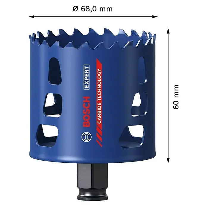 Bosch Professional Expert Bohrkrone Tough Material - Durchmesser Bohrer: 68 mm, 1 Stk. - Bohrkopf mit den Maßen Ø 68,0 mm und 60 mm Höhe von Bosch Expert für präzise Löcher in verschiedenen Materialien.