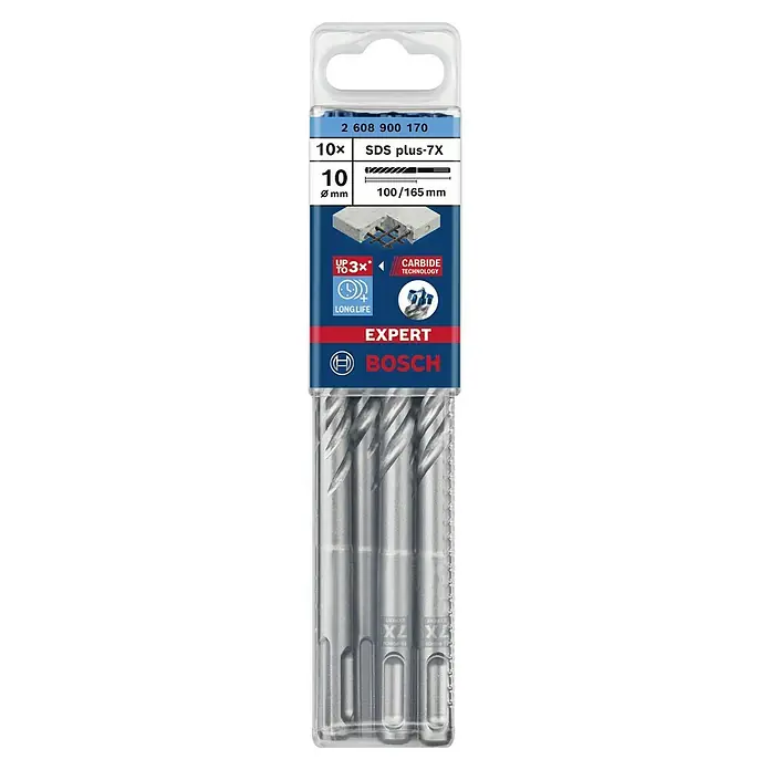 Bosch Expert SDS-Plus Betonbohrer-Set SDS Plus-7X - Durchmesser: 10 mm, Länge: 165 mm, 10 Stk. - Bosch Expert SDS plus-7X Hammerbohrer-Set, 10-teilig, für effizientes Bohren in Beton und Mauerwerk mit langer Lebensdauer.