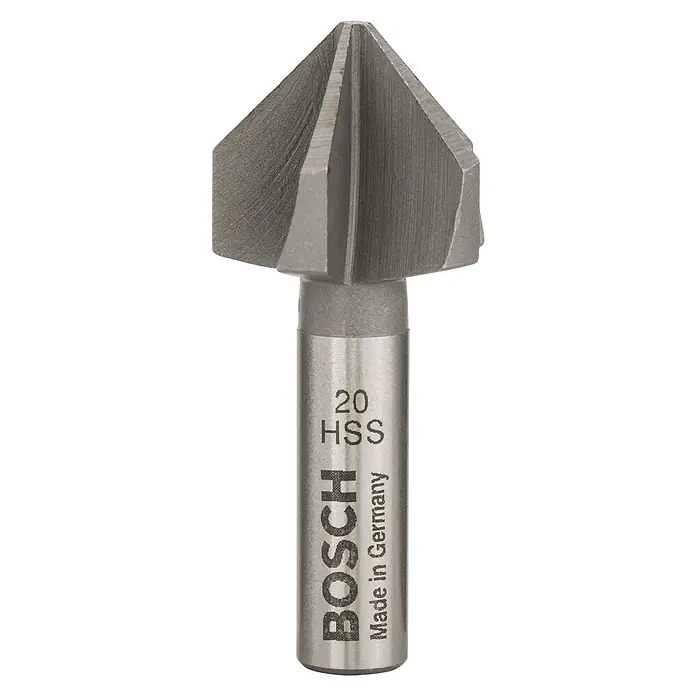 Bosch Avellanador cónico HSS - Diámetro de la broca: 20 mm, Varilla redonda - Imagen de una broca cónica para avellanar Bosch, fabricada en Alemania, con especificación 20 HSS.