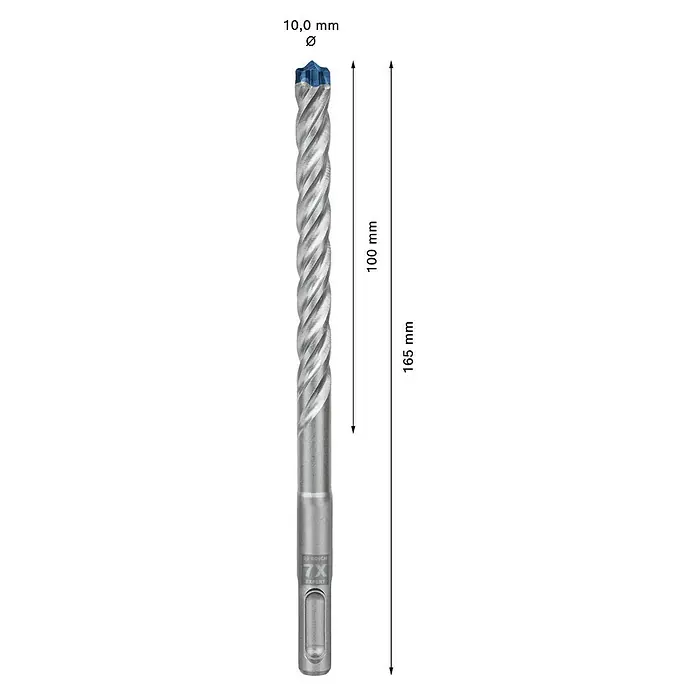 Bosch Expert SDS-Plus Betonbohrer-Set SDS Plus-7X - Durchmesser: 10 mm, Länge: 165 mm, 10 Stk. - Ein 10,0 mm Bosch Expert SDS plus-7X Hammerbohrer mit einer Gesamtlänge von 165 mm und einer Arbeitslänge von 100 mm.