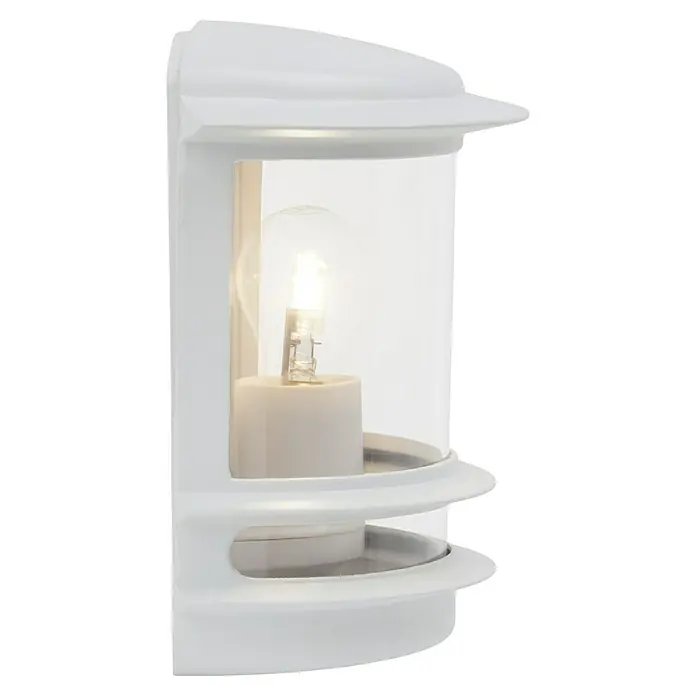 Brilliant Außenwandleuchte Hollywood - 60 W, 13 x 23,5 x 24 cm, Weiß, IP44 - Weiße Außenwandleuchte mit zylindrischem Gehäuse und einer Halogenlampe, die ein warmes, einladendes Licht erzeugt. Ideal für den Hauseingang.