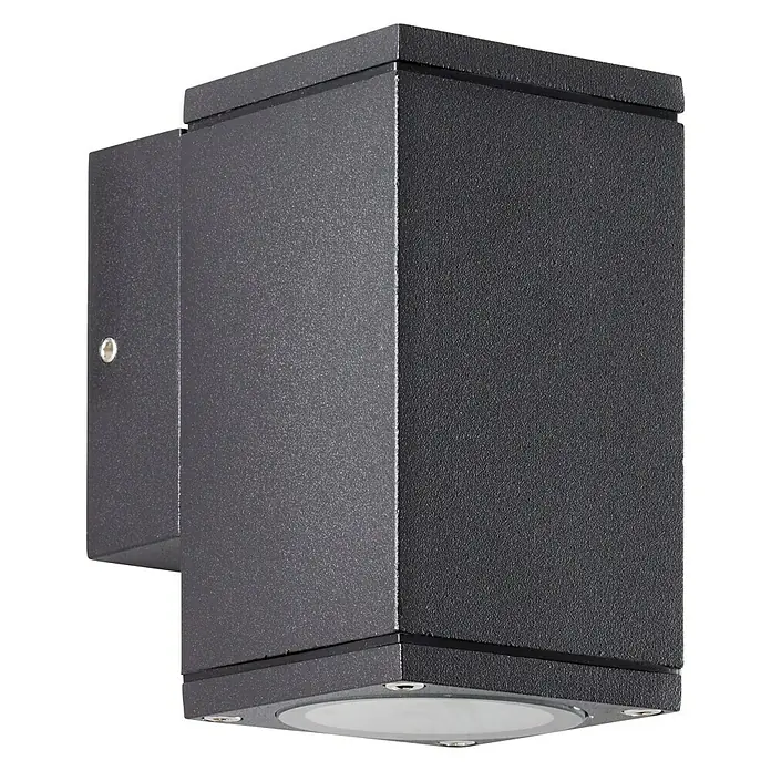Brilliant Außenwandleuchte Hally - 40 W, 9,3 x 6,3 x 10,8 cm, Anthrazit, IP44 - Moderne, graue Außenwandleuchte in Würfelform, ideal für stilvolle Beleuchtung von Fassaden und Eingangsbereichen.