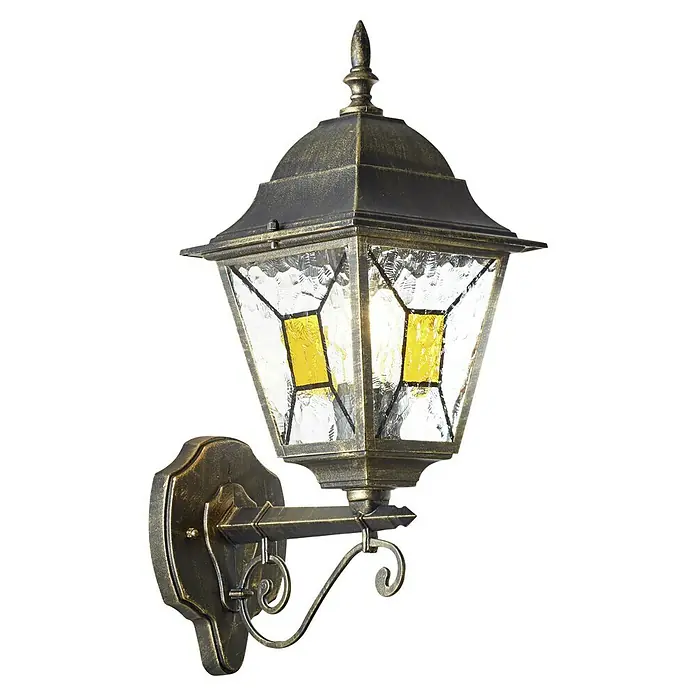 Brilliant Janel Außenwandleuchte - 20 W, 25,5 x 18 x 44,5 cm, Schwarz gold, IP44, Stehend - Diese rustikale Wandlaterne in Bronzeoptik bietet stilvolle Beleuchtung für den Außenbereich. Das klare Glas sorgt für angenehmes Licht.