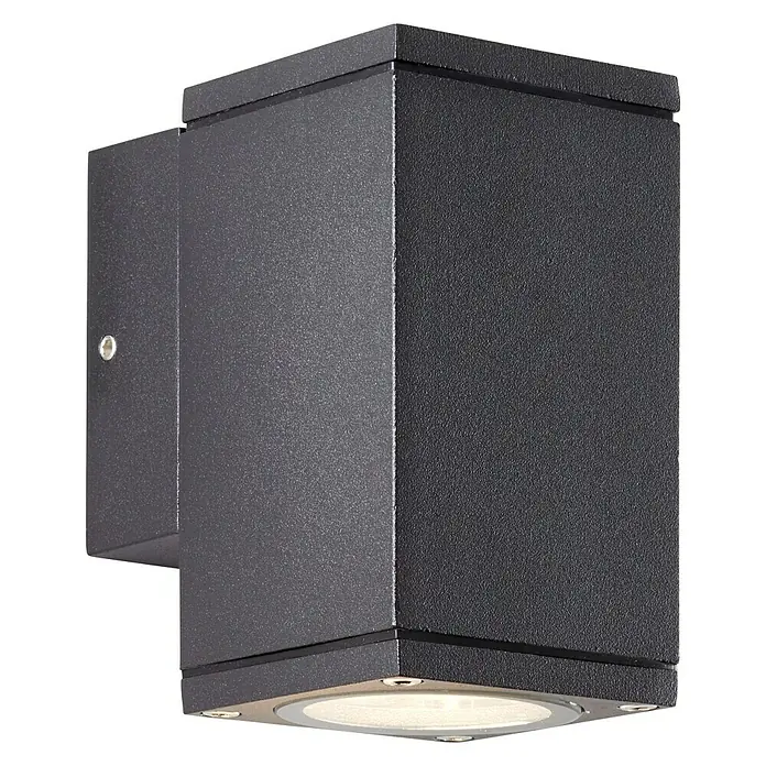 Brilliant Außenwandleuchte Hally - 40 W, 9,3 x 6,3 x 10,8 cm, Anthrazit, IP44 - Elegante, würfelförmige Wandleuchte für den Außenbereich. Gefertigt aus robustem, anthrazitfarbenem Metall und gibt ein warmes Licht ab.