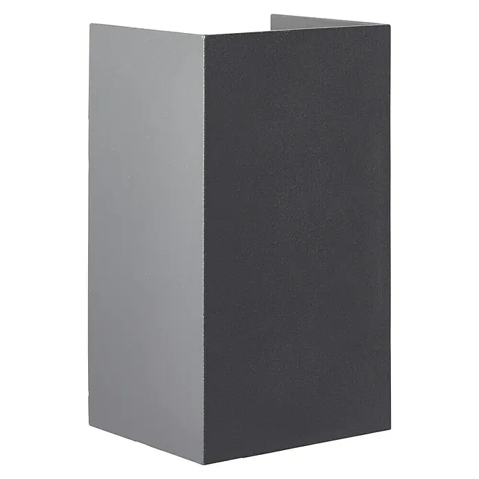 Brilliant LED-Außenwandleuchte Hilly - 8 W, 6,8 x 8 x 13,6 cm, Dunkelgrau, IP44 - Nahaufnahme einer modernen, eckigen Wandleuchte in Grau und Anthrazit, die ein elegantes Design und funktionale Beleuchtung vereint.