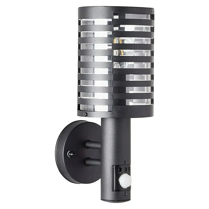 Brilliant Venlo Sensor-Außenleuchte - 18 W, Ø x H: 12,7 x 32,7 cm, Schwarz matt, IP44 - Eine moderne schwarze Außenwandleuchte mit Bewegungsmelder, die durch ihr stilvolles Design und ihre Funktionalität überzeugt.