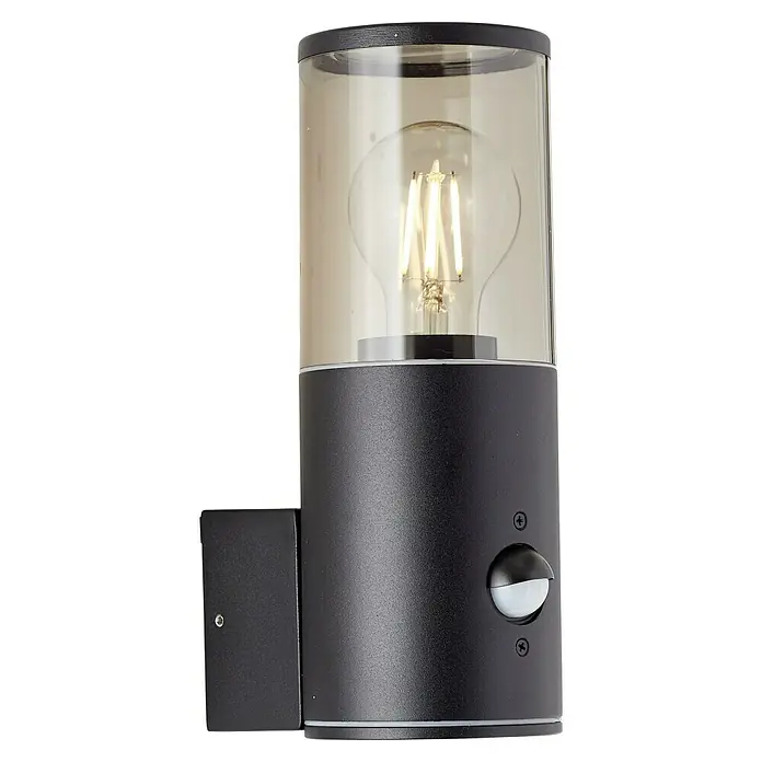 Brilliant Sensor-Außenleuchte Sergioro - 20 W, 12,5 x 9 x 20,2 cm, Schwarz matt, IP44 - Diese stilvolle Außenleuchte in Schwarz verfügt über einen Bewegungssensor und eine dekorative Glühbirne für ein warmes Licht.