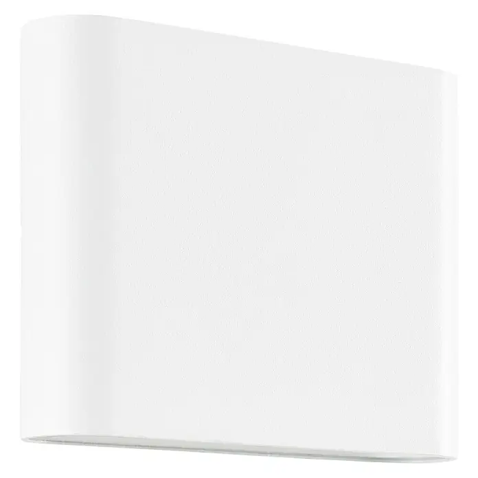 Brilliant LED-Außenwandleuchte Welbie - 7 W, 2,9 x 11,5 x 9 cm, Weiß, IP54 - Nahaufnahme einer weißen, ovalen Wandleuchte mit abgerundeten Kanten, die ein sanftes, indirektes Licht erzeugt und sich für moderne Innenräume eignet.