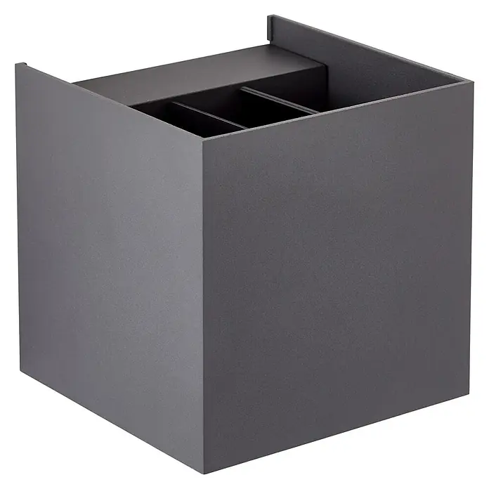 Brilliant LED-Außenwandleuchte Hilly - 6,5 W, 10 x 10 x 10 cm, Dunkelgrau, IP44 - Modern gestaltete, graue Außenleuchte im Kubus-Design, ideal für stilvolle Fassadenbeleuchtung.