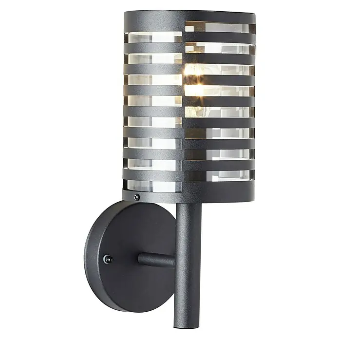 Brilliant Venlo Außenwandleuchte - 40 W, Ø x H: 12,7 x 30,5 cm, Schwarz matt, IP44 - Moderne schwarze Wandleuchte mit einem zylindrischen Lampenschirm mit horizontalen Streifen, die ein warmes Licht verbreitet.