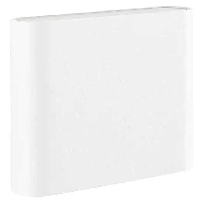 Brilliant LED-Außenwandleuchte Welbie - 7 W, 2,9 x 11,5 x 9 cm, Weiß, IP54 - Produktbild eines schlichten, weißen Wandleuchters mit abgerundeten Kanten vor schwarzem Hintergrund.