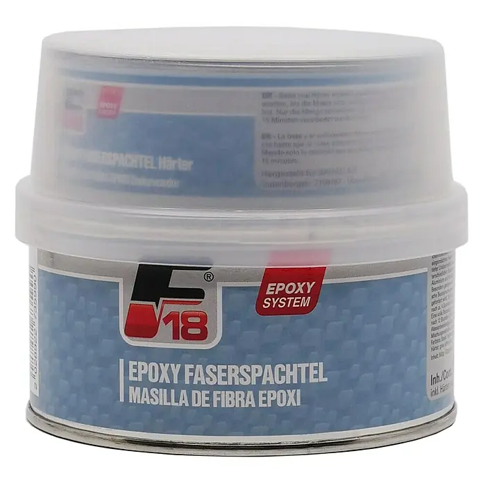 F18 Faserspachtel - 500 g, Lösemittelbasiert - Dose F18 Epoxy Faserspachtel mit Härter, zur Reparatur von Oberflächen. Professionelle Qualität für dauerhafte Ergebnisse.
