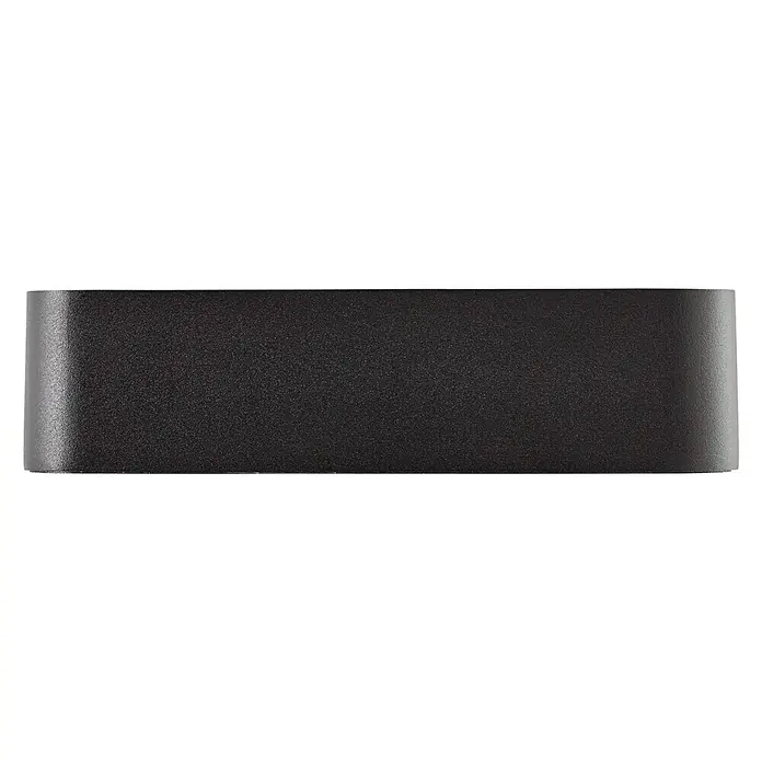Brilliant LED-Außenwandleuchte Golda - 7 W, 13,1 x 22 x 5,5 cm, Schwarz, IP54 - Nahaufnahme einer länglichen, rechteckigen, schwarzen Wandleuchte mit abgerundeten Kanten.