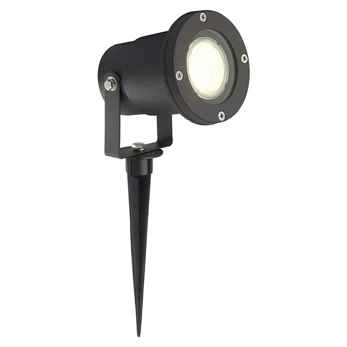 Brilliant LED-Erdspießleuchte Janko - 3 W, Ø x H: 9 x 16 cm, Schwarz, IP44 - Ein schwarzer Gartenstrahler mit Erdspieß. Der Strahler ist kompakt und robust, ideal für die Beleuchtung im Außenbereich.