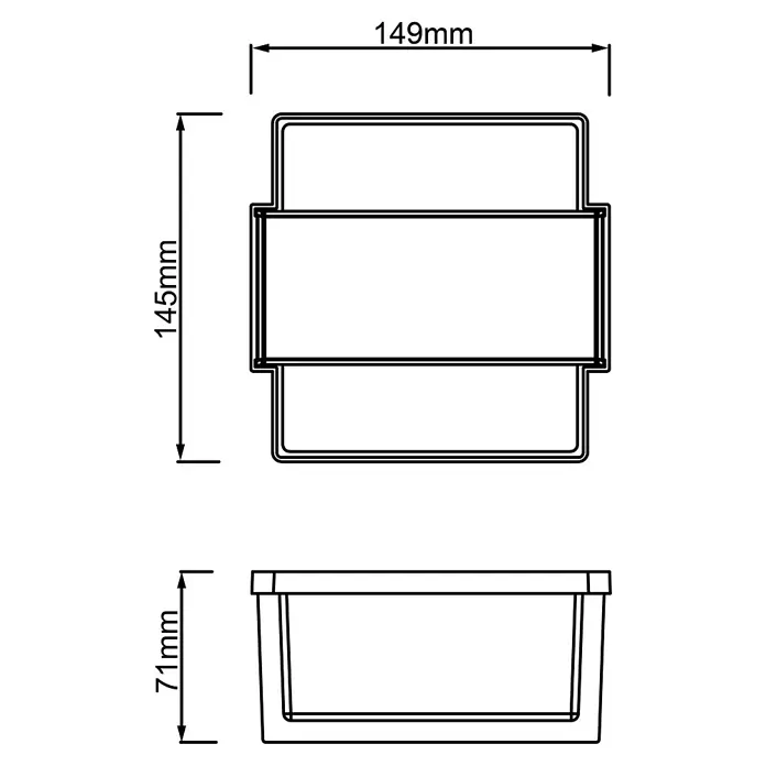 Brilliant LED-Außenwandleuchte Archie - 7 W, L x B x H: 7 x 14,5 x 15 cm, Anthrazit, Neutralweiß - Darstellung einer rechteckigen Aufbewahrungsbox mit den Maßen 149 mm Breite, 145 mm Höhe und 71 mm Tiefe.